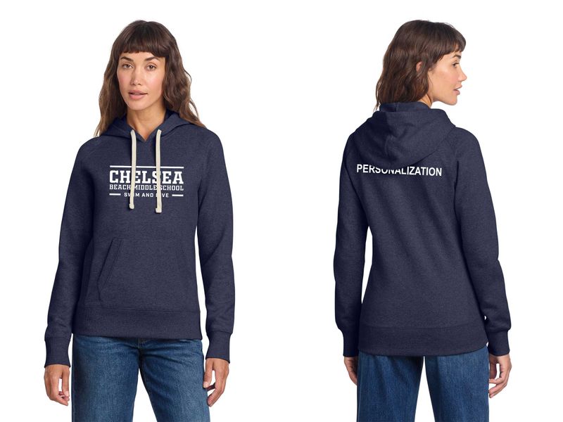Women's Fleece Hoodie-Heather Navy, Light Grey Heather