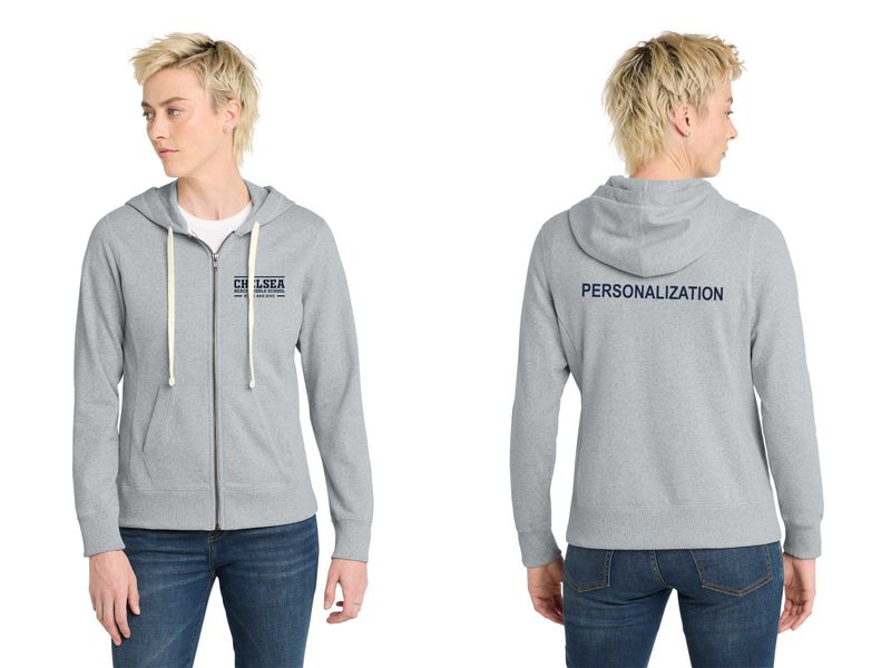 District Women's Re-Fleece Full-Zip Hoodie-Navy, Light Grey