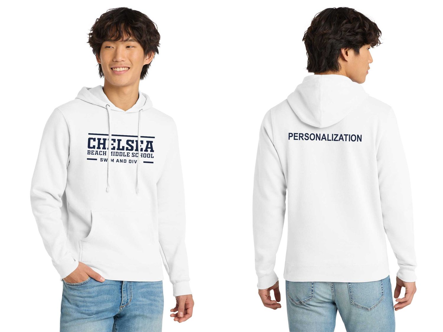 Unisex District Fleece Hoodie-Navy, Grey Frost, White