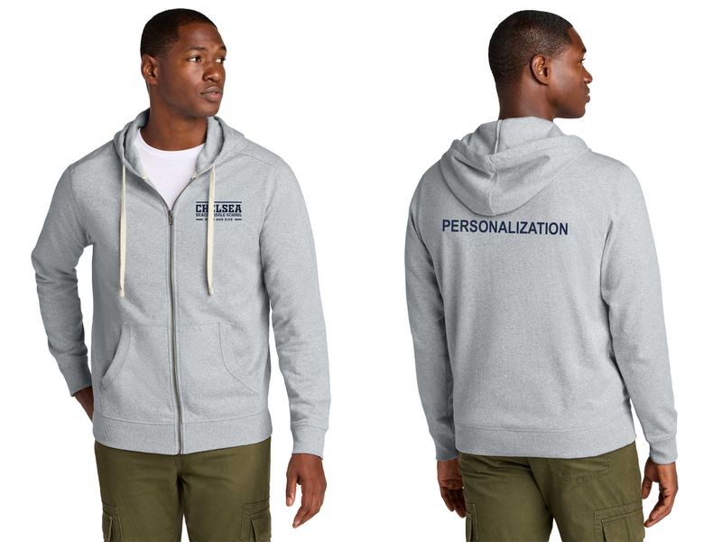 Adult Fleece Full Zip Hoodie- Navy, Light Grey