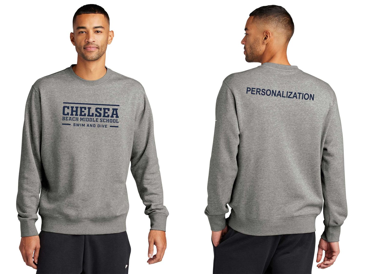 Nike Club Fleece Crew- Navy, White, Grey Heather