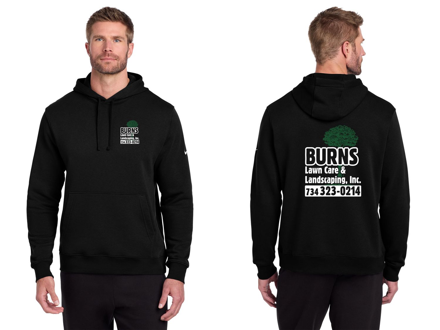 Adult Nike Club Fleece Pullover Hoodie (screen print)- Black, Gorge Green