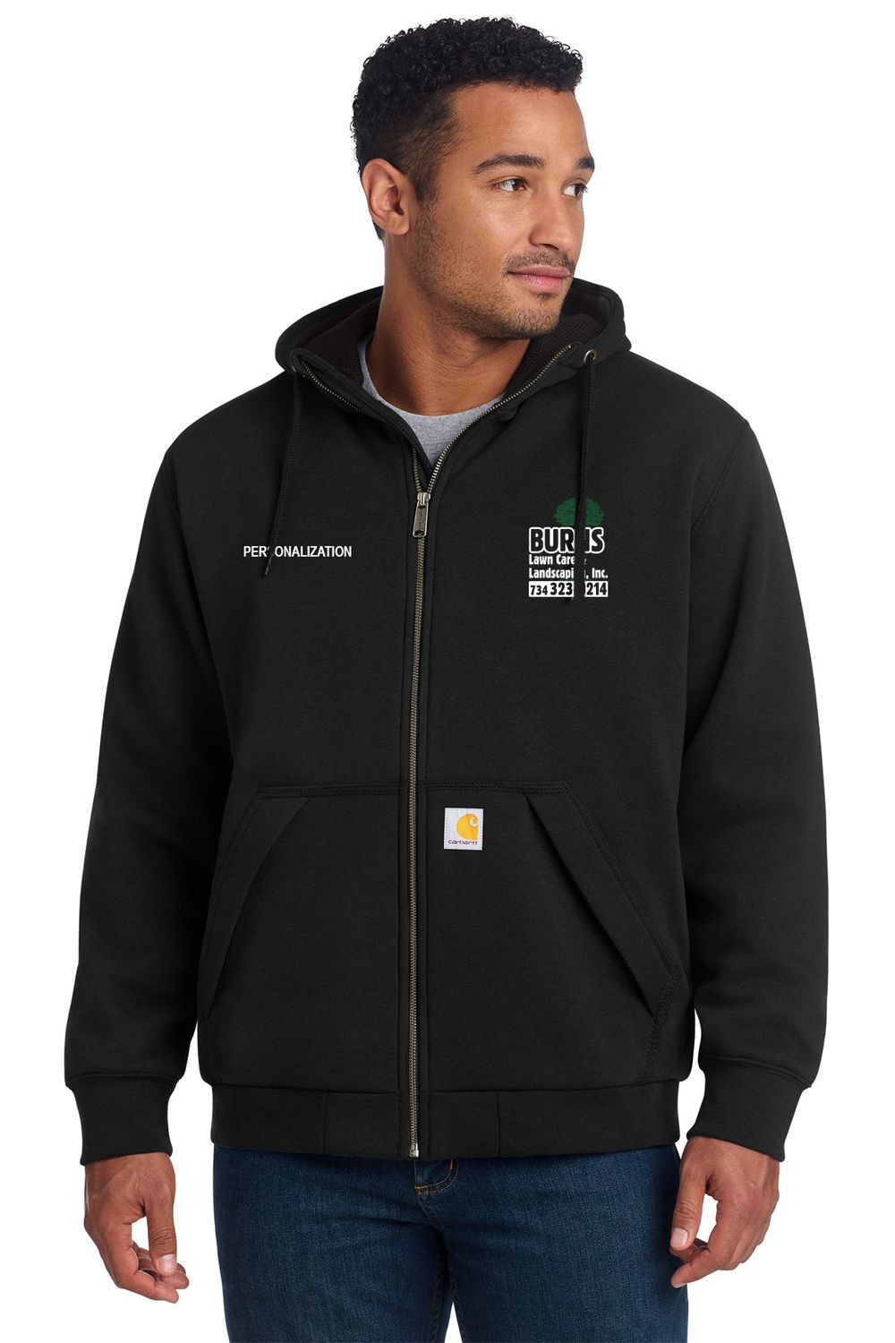 Carhartt Midweight Thermal-Lined Full-Zip Sweatshirt (embroidered)- Black, Carbon Heather