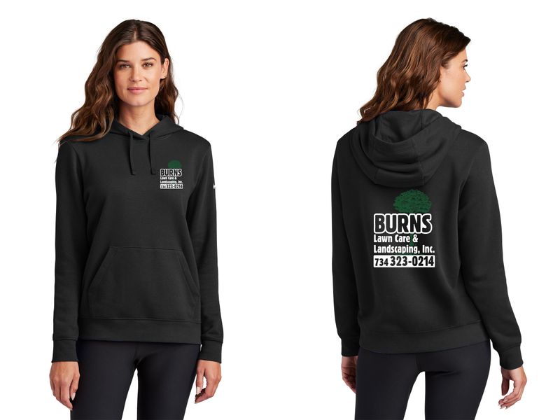 Nike Women's Cotton Fleece Hooded Sweatshirt (screen print) - Black, Gorge Green