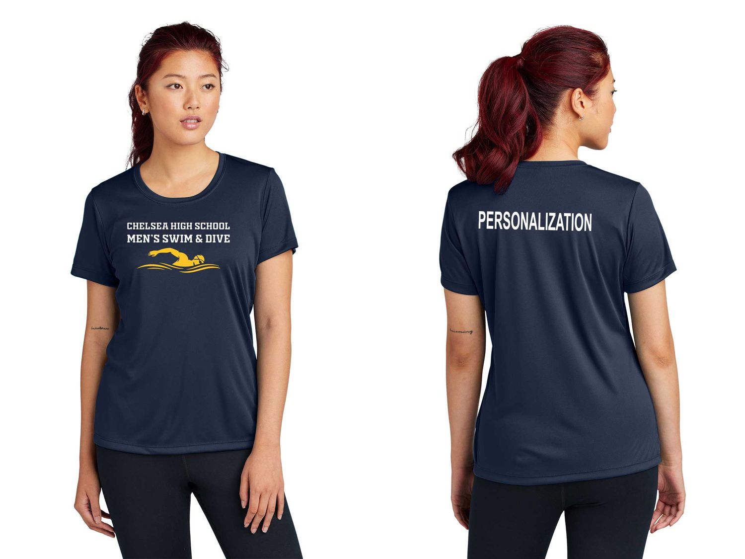 Ladies Performance Tee-Navy, Silver, White