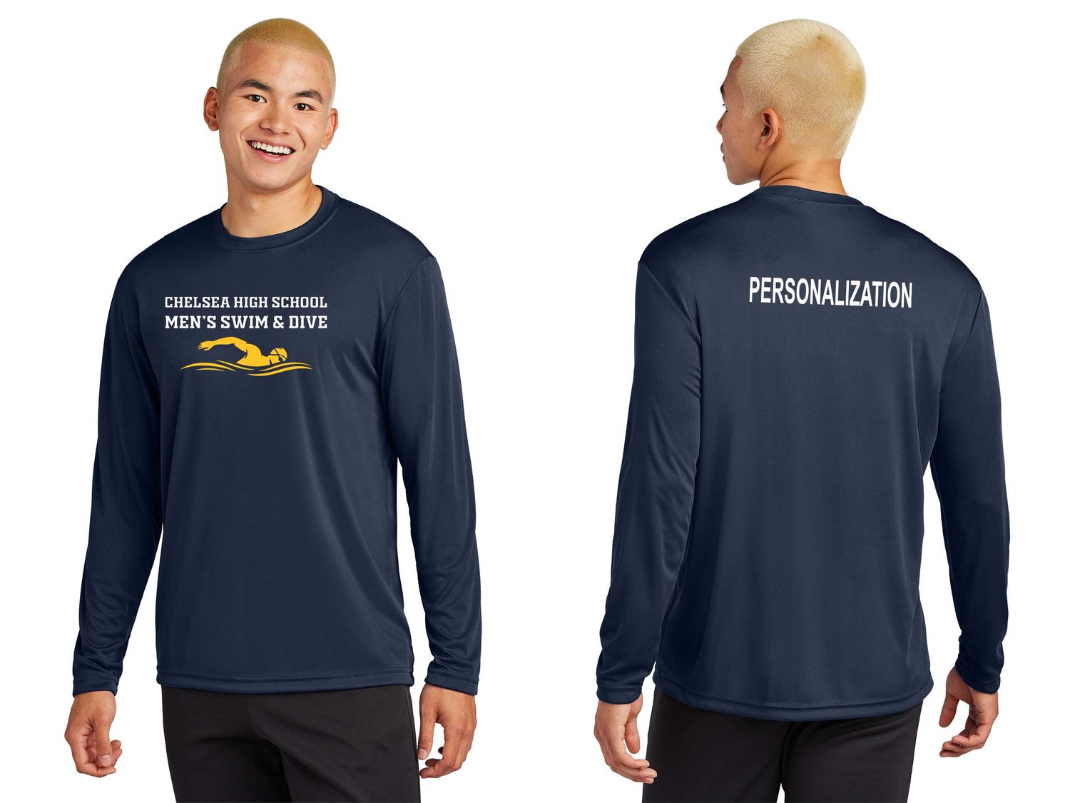 Adult Unisex Performance Long Sleeve Tee-Navy, Silver, White Adult Unisex Performance Long Sleeve Tee-Navy, Silver, White