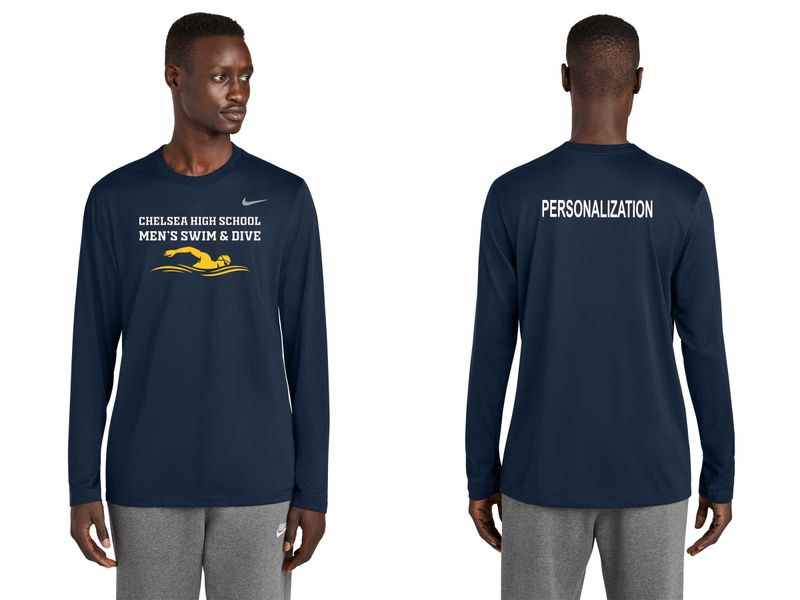 Nike Team Legend Long Sleeve Tee- Navy, White, Carbon Heather