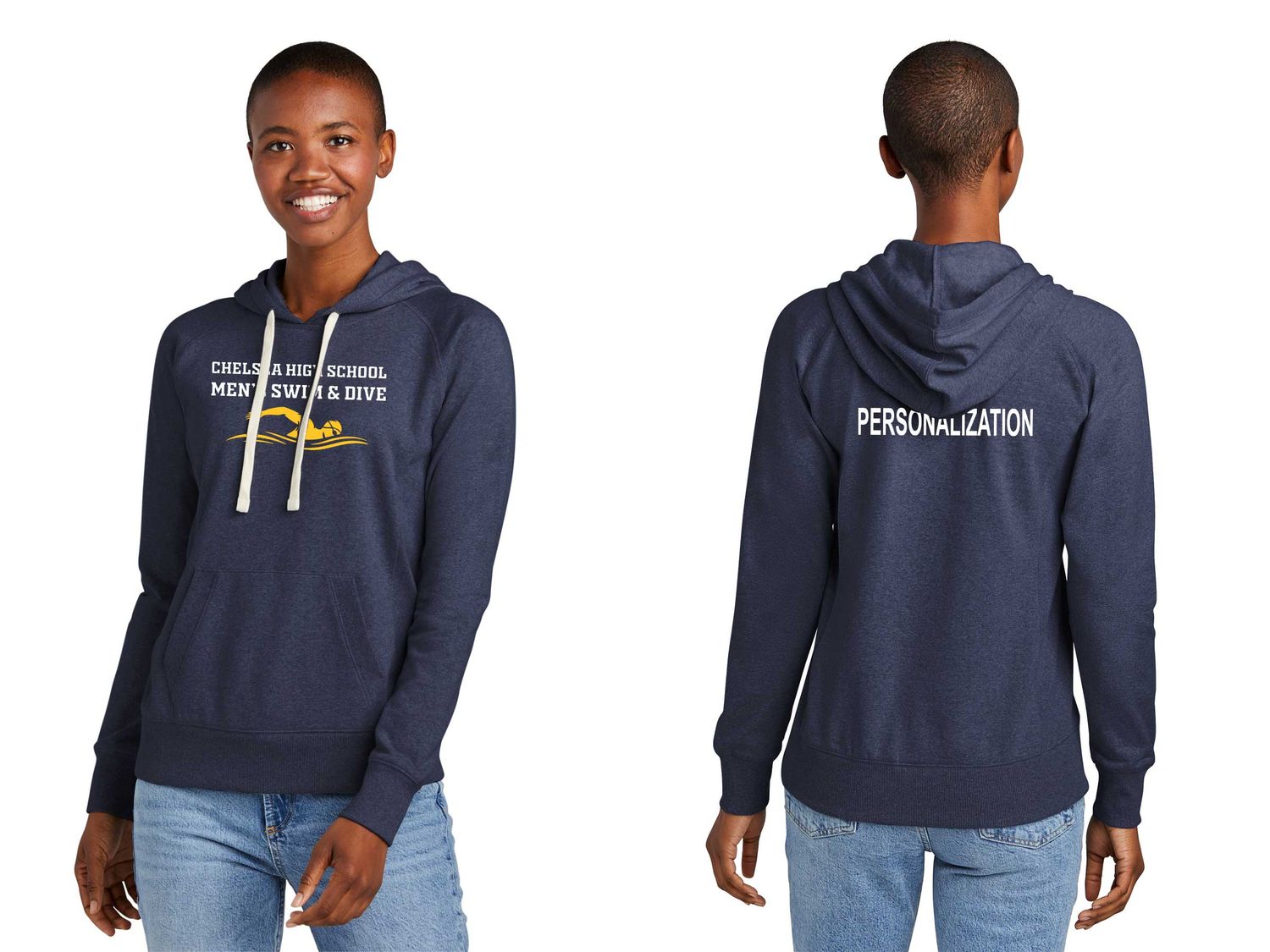Women's Fleece Hoodie-Heather Navy, Light Grey Heather