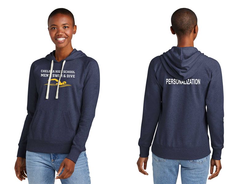 Women's Fleece Hoodie-Heather Navy, Light Grey Heather
