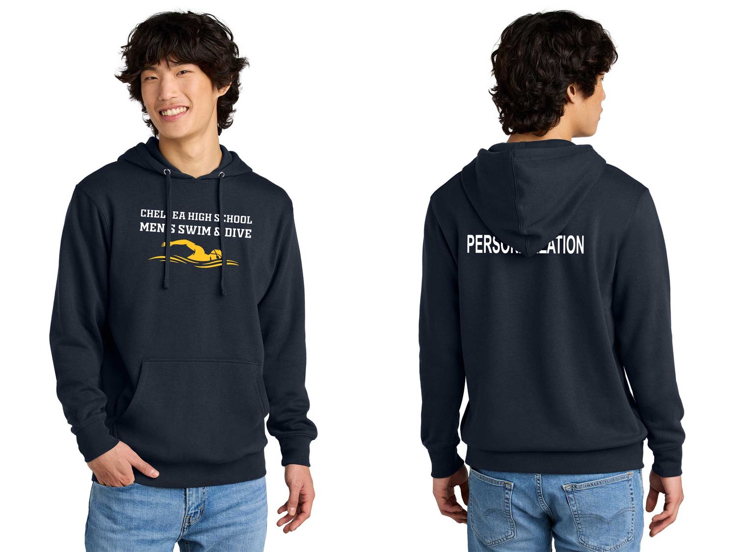 Unisex District Fleece Hoodie-Navy, Grey Frost, White