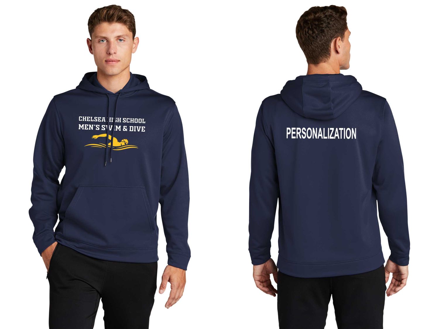 Adult Performance Pullover Hooded Sweatshirt -Navy, White