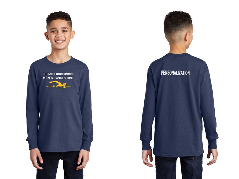 Youth Long Sleeve Core Cotton Tee-Navy, Grey, White