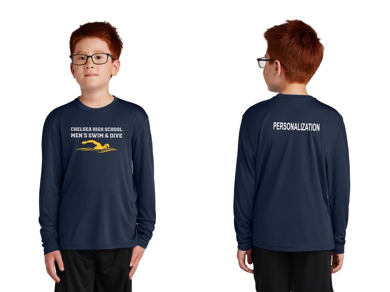 Youth Long Sleeve Performance Tee-Navy, Silver, White