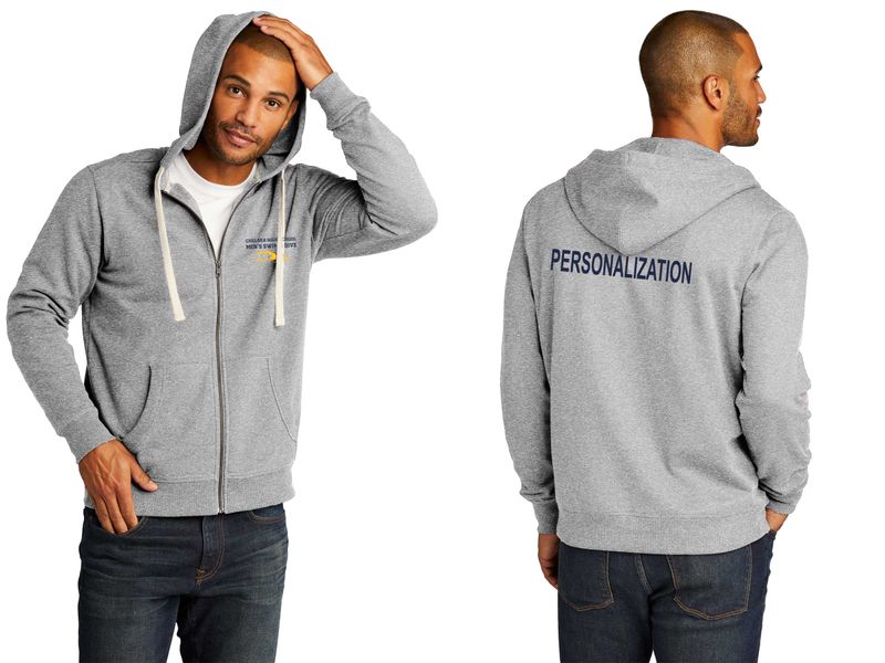 Adult Fleece Full Zip Hoodie- Navy, Light Grey