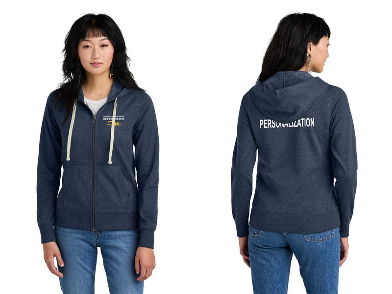 District Women's Re-Fleece Full-Zip Hoodie-Navy, Light Grey