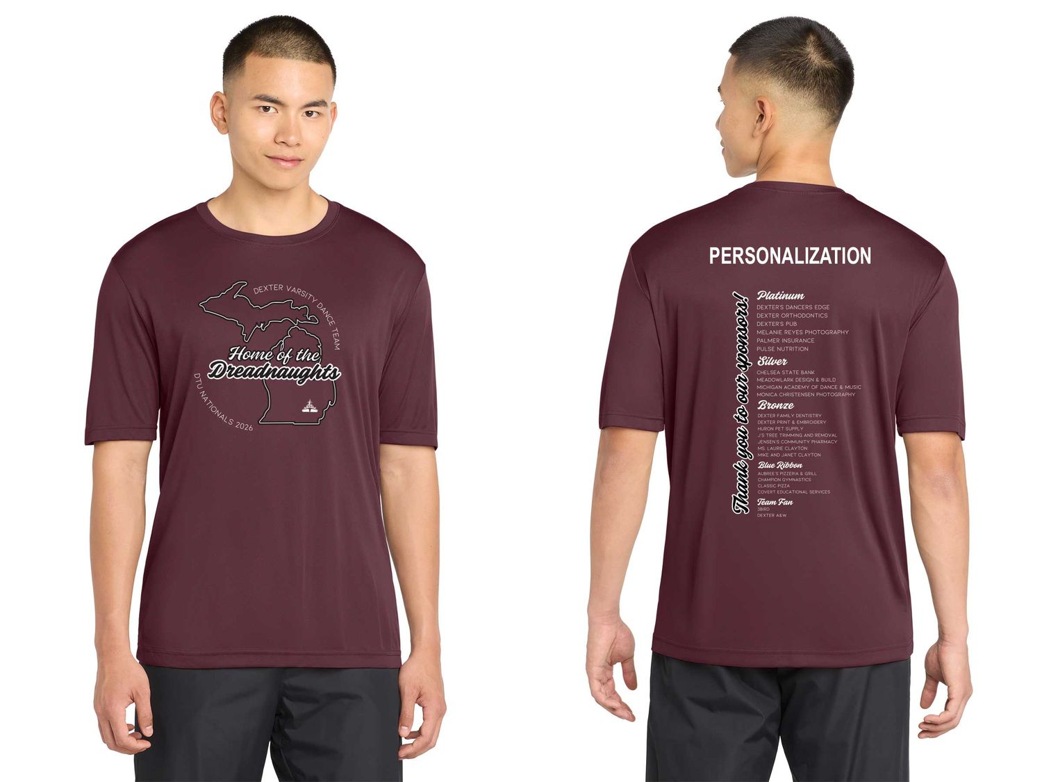 Adult Short Sleeve Performance Tee- Maroon