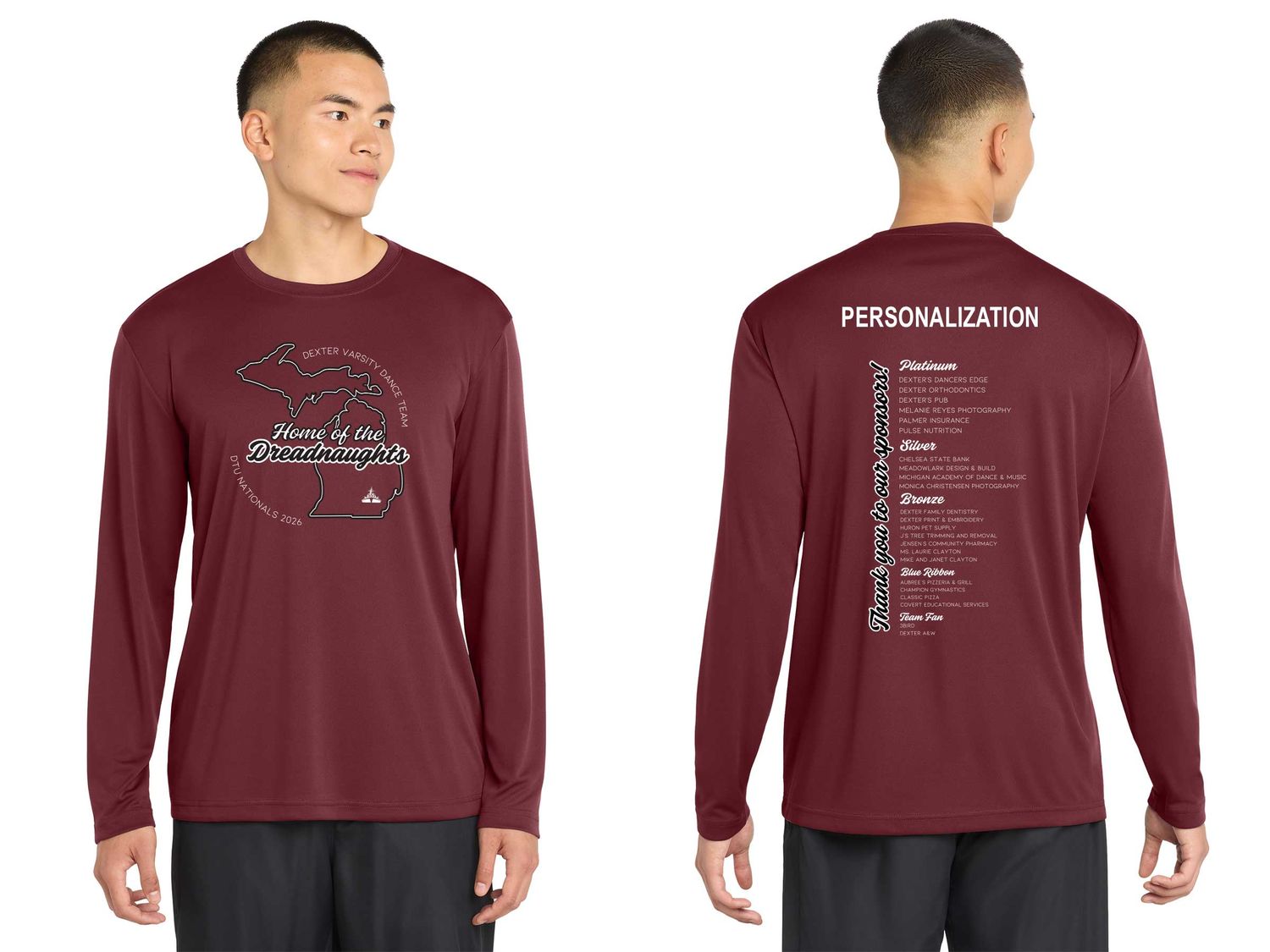 Adult Long Sleeve Performance Tee- Maroon Adult Long Sleeve Performance Tee- Maroon