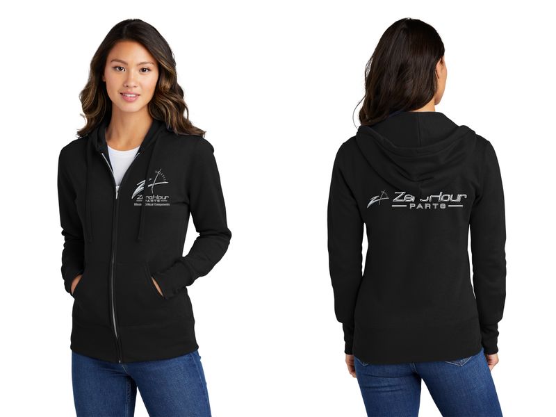 Ladies Core Fleece Full-Zip Hooded Sweatshirt - Black/White/Athletic Heather