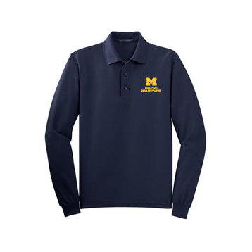 Men's Cotton Blend Long Sleeve Polo -  Navy