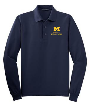 Men's Cotton Blend Long Sleeve Polo -  Navy