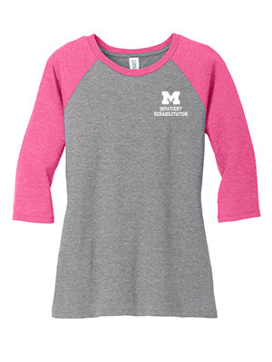 Women's 3/4 Sleeve Tee - Pink/Grey