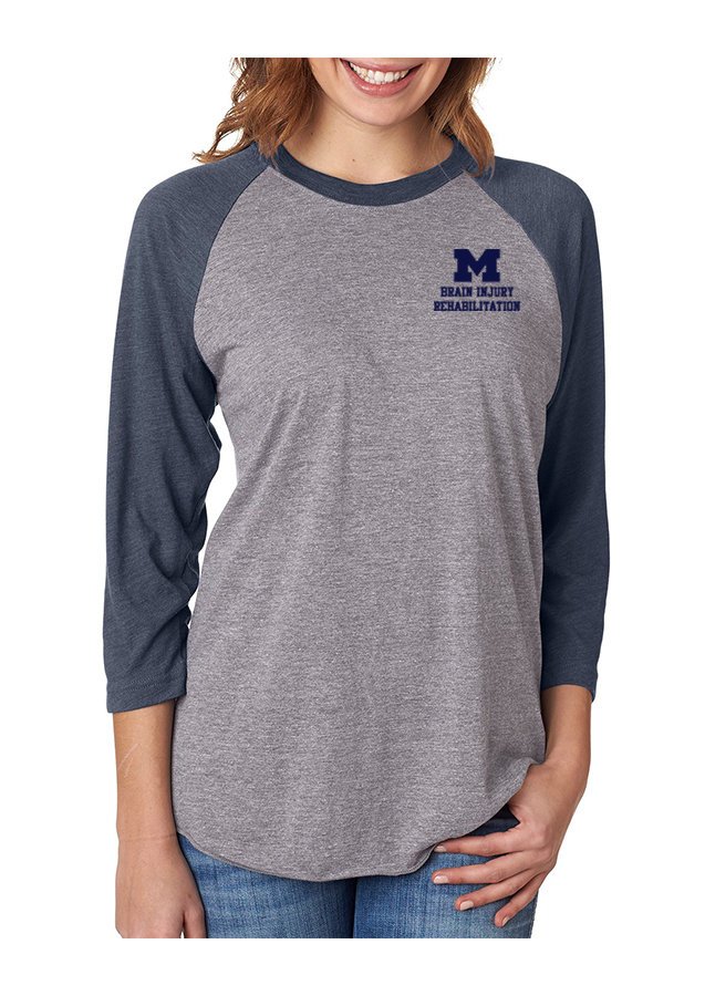 Unisex 3/4 Sleeve Tee - Navy/Grey