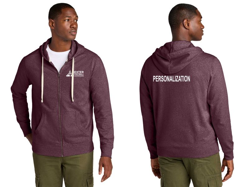 Full Zip Fleece Hoodie-Black, Maroon Heather
