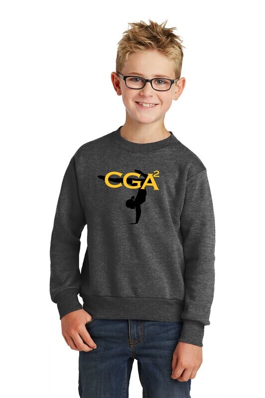 Youth Fleece Crewneck Sweatshirt-Black/Dk Heather Grey