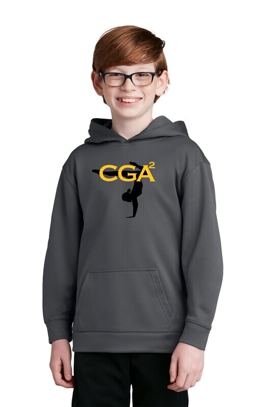 Youth Performance Fleece Hooded Pullover -Black/Dk Grey