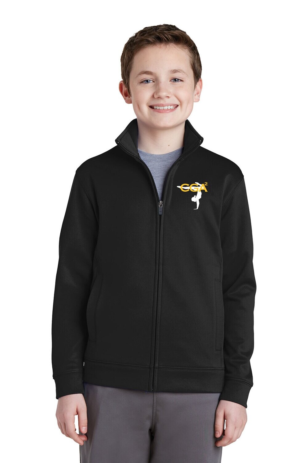 Youth Performance Fleece Full Zip Jacket-Black/Dk Grey Youth Performance Fleece Full Zip Jacket-Black/Dk Grey