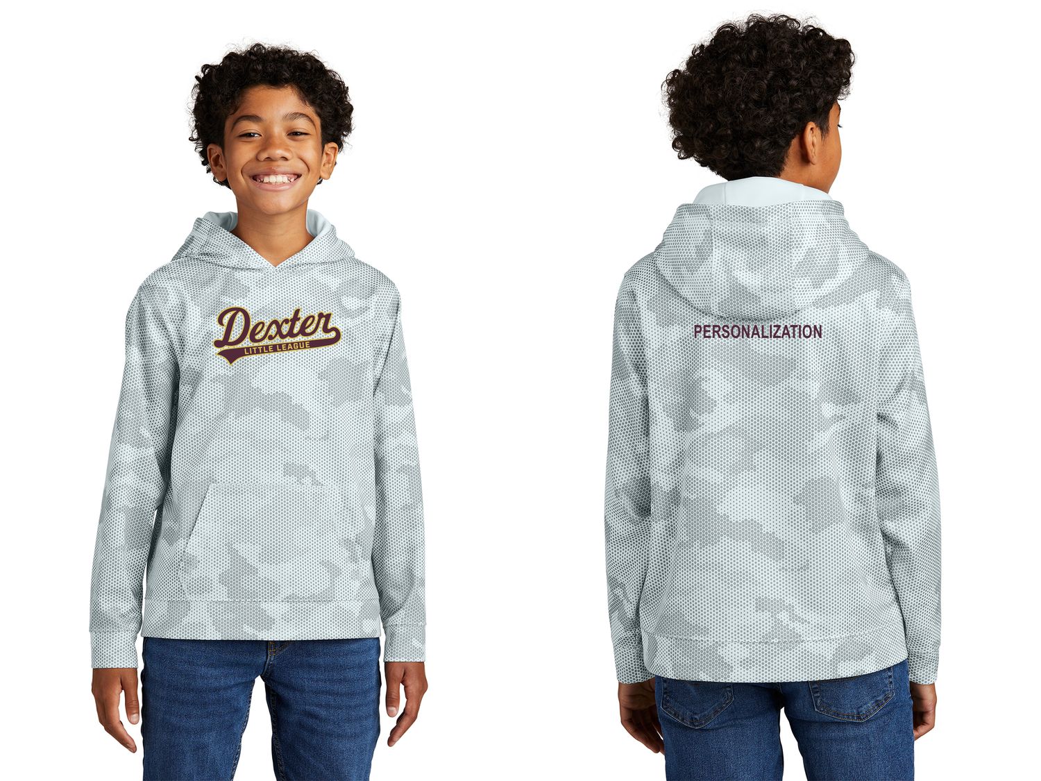 Youth Camo-Hex Fleece Hooded Pullover-White, Grey