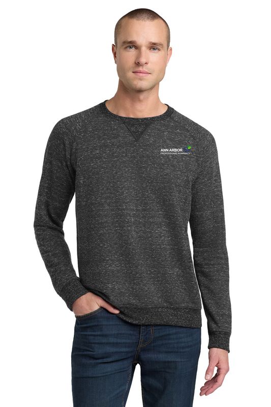 Unisex Snow Heather French Terry Raglan Crew-Black Ink