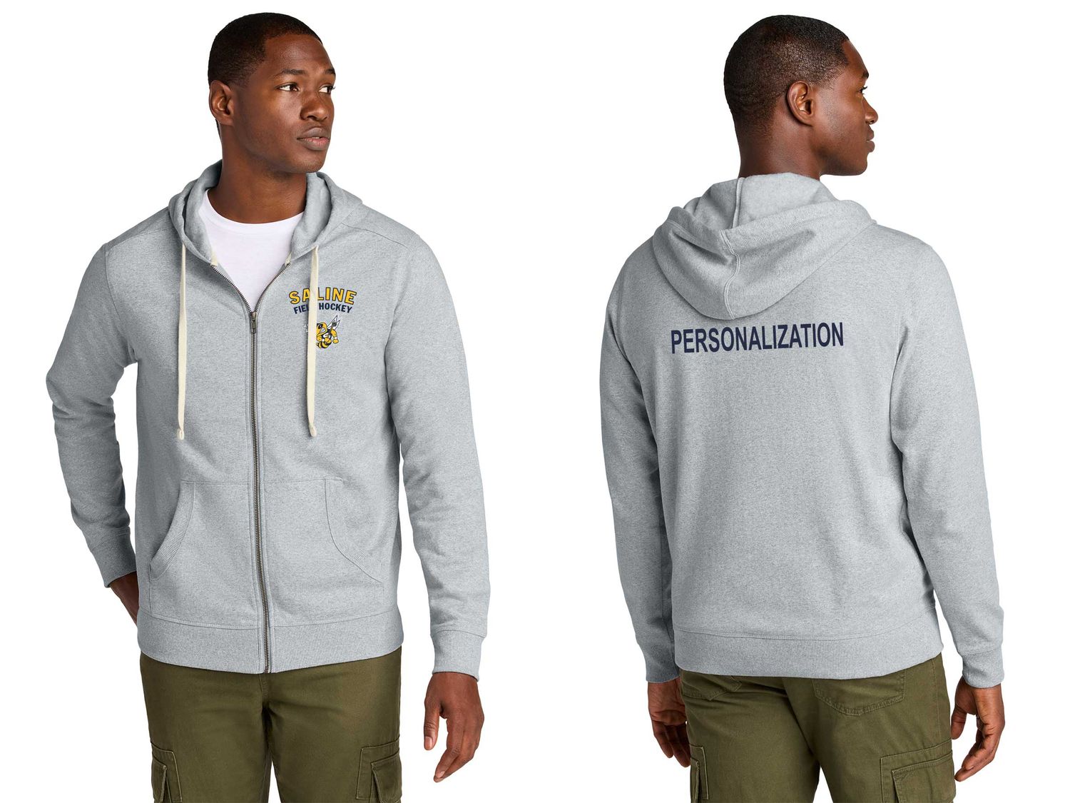 Unisex Full Zip Fleece Hoodie -Navy, Heather Grey Unisex Full Zip Fleece Hoodie -Navy, Heather Grey