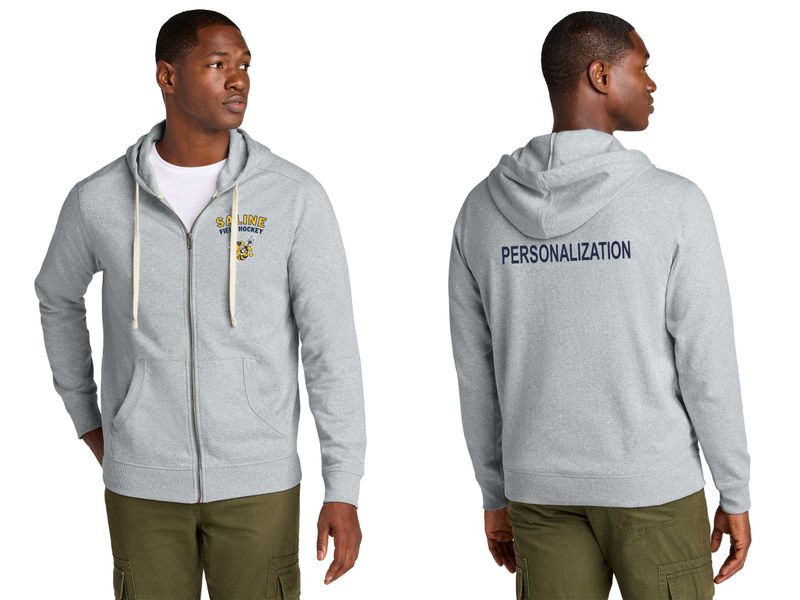 Unisex Full Zip Fleece Hoodie -Navy, Heather Grey
