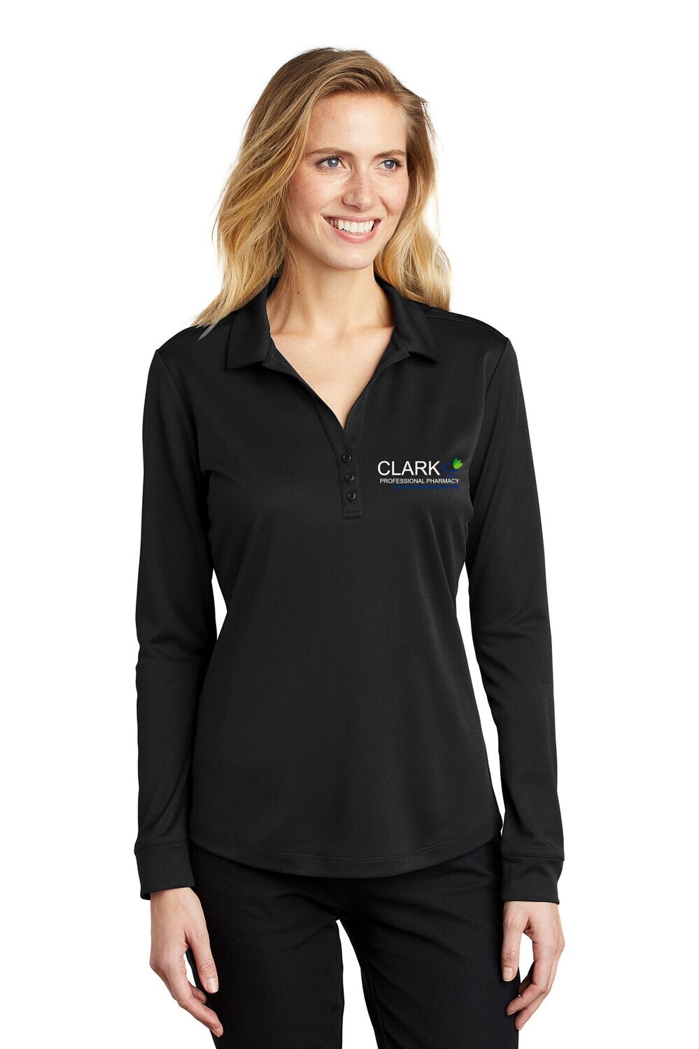 Ladies Silk Touch Performance Long Sleeve Polo-Black or Grey Ladies Silk Touch Performance Long Sleeve Polo-Black or Grey