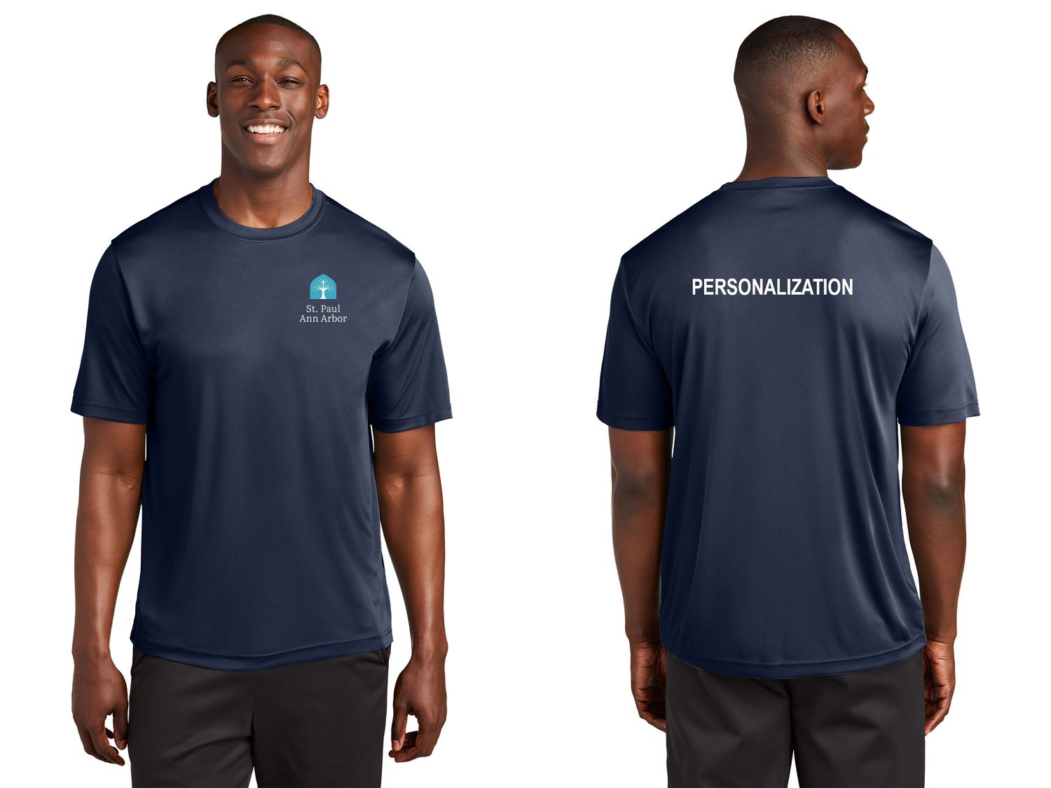 Adult Unisex Performance Tee: Navy, Silver, White Adult Unisex Performance Tee: Navy, Silver, White