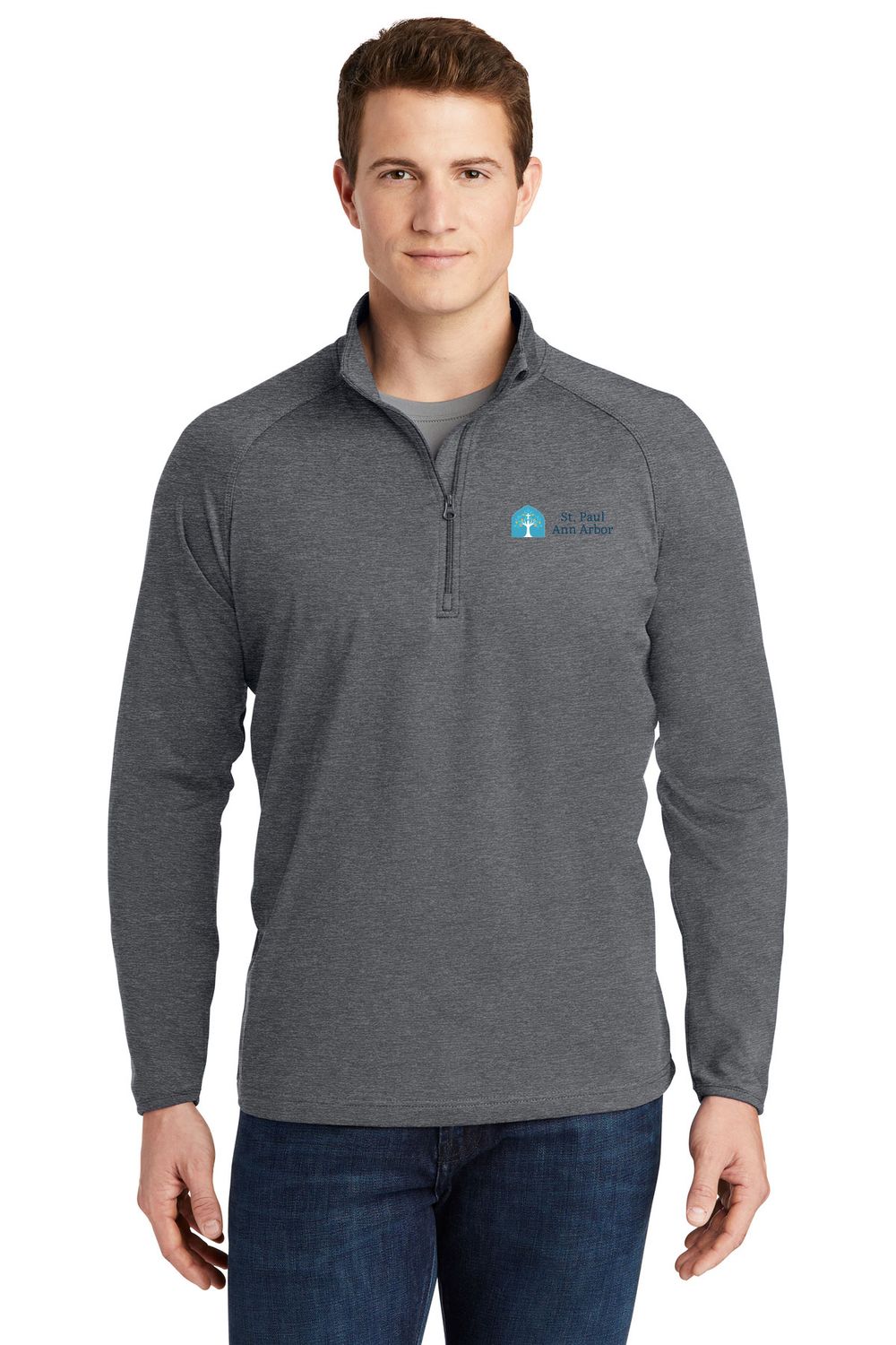 Men's Sport-Tek 1/4 Zip Performance Sweatshirt: Heather Grey, Navy, White Men's Sport-Tek 1/4 Zip Performance Sweatshirt: Heather Grey, Navy, White
