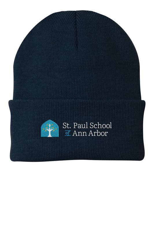 Knit Hat - Navy, Grey, White