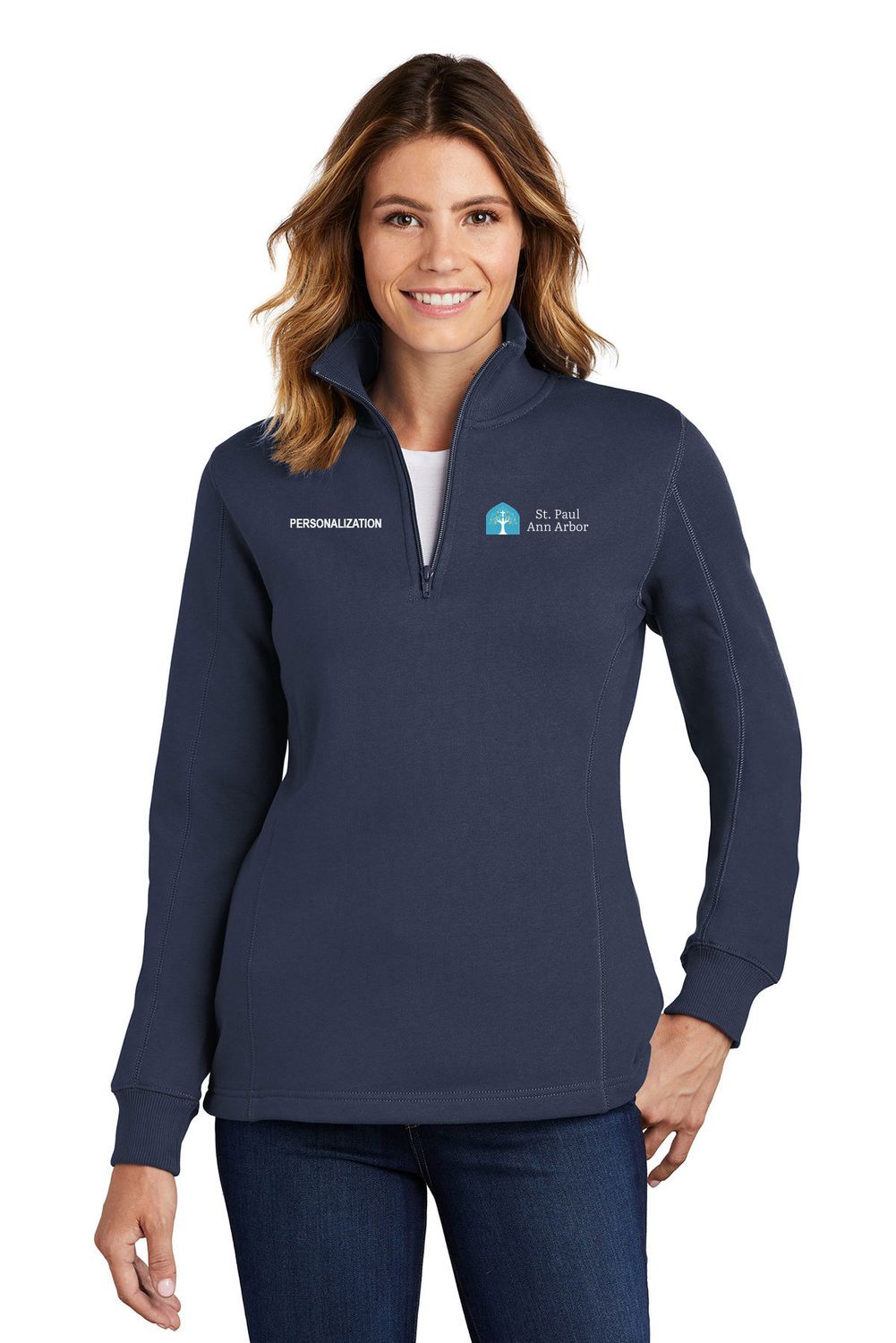 Women's Sport-Tek 1/4 Zip Sweatshirt: Navy, Light Grey, White Women's Sport-Tek 1/4 Zip Sweatshirt: Navy, Light Grey, White
