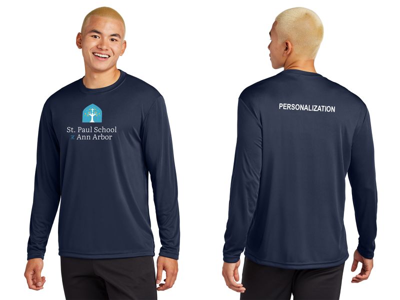Adult Unisex Performance Long Sleeve Tee: Navy, Silver, White