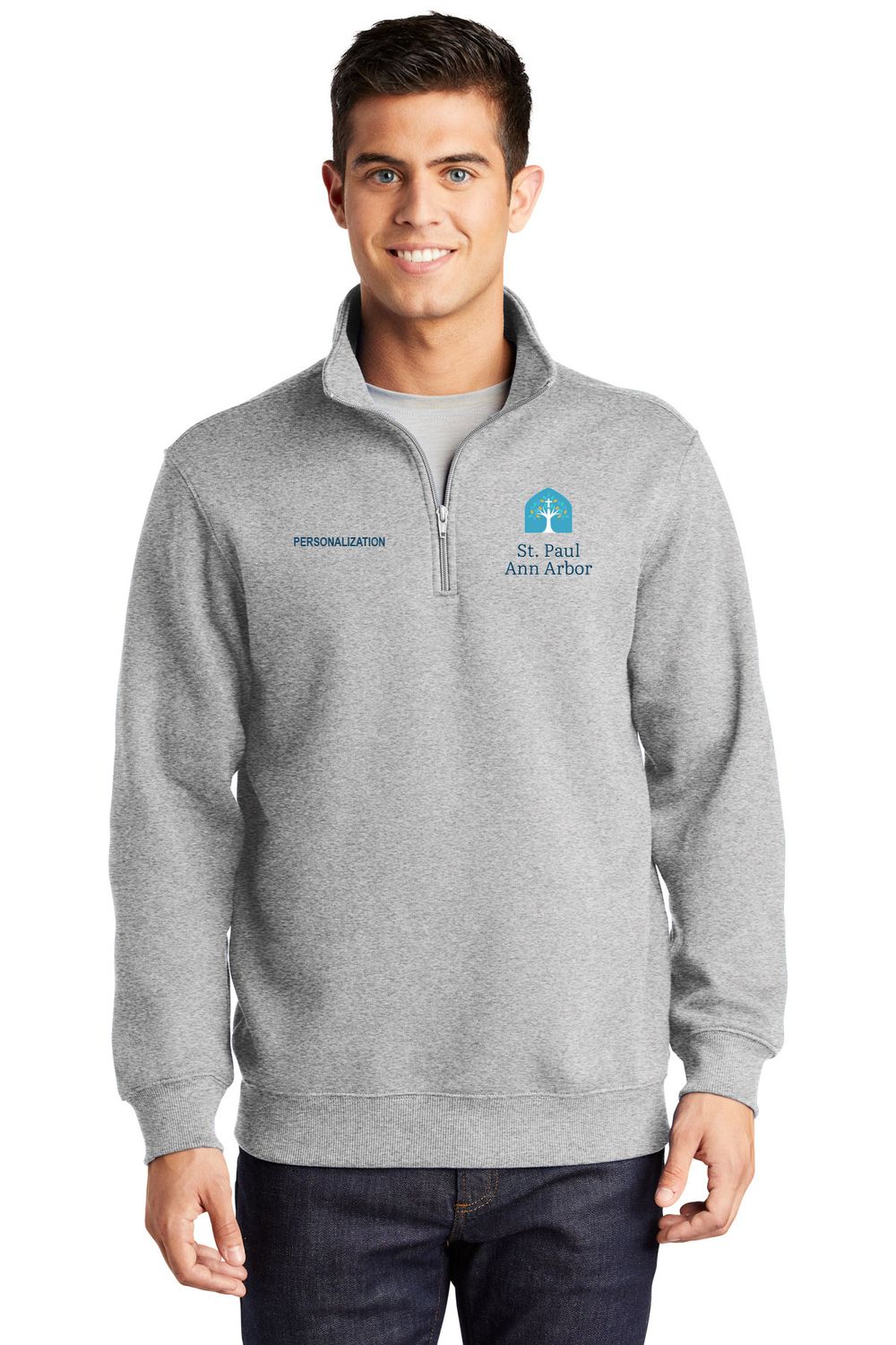 Men's Sport-Tek 1/4 Zip Sweatshirt-Navy, Light Grey Men's Sport-Tek 1/4 Zip Sweatshirt-Navy, Light Grey