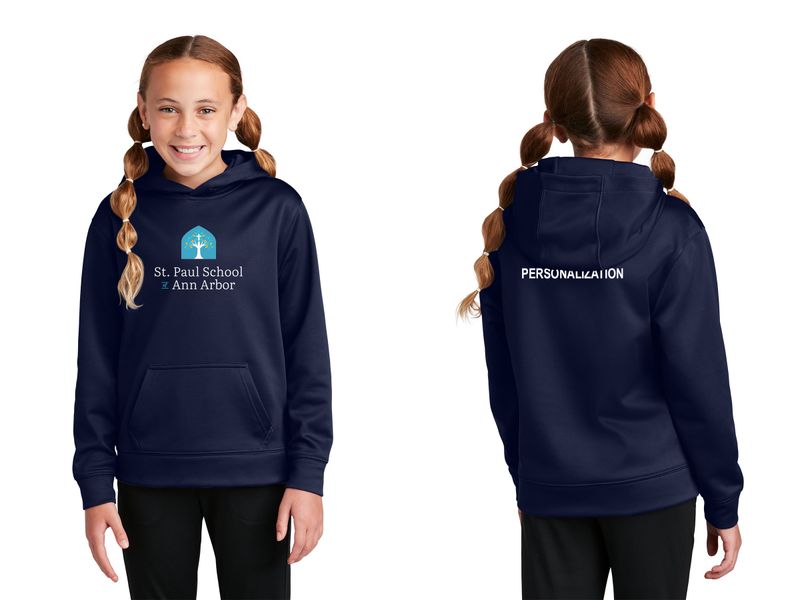 Youth Performance Fleece Hooded Sweatshirt- Navy, Grey
