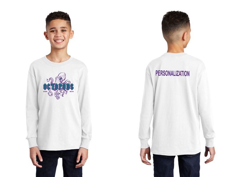 Youth Long Sleeve Cotton T-Shirt -White/ Grey Heather/ Dark Green