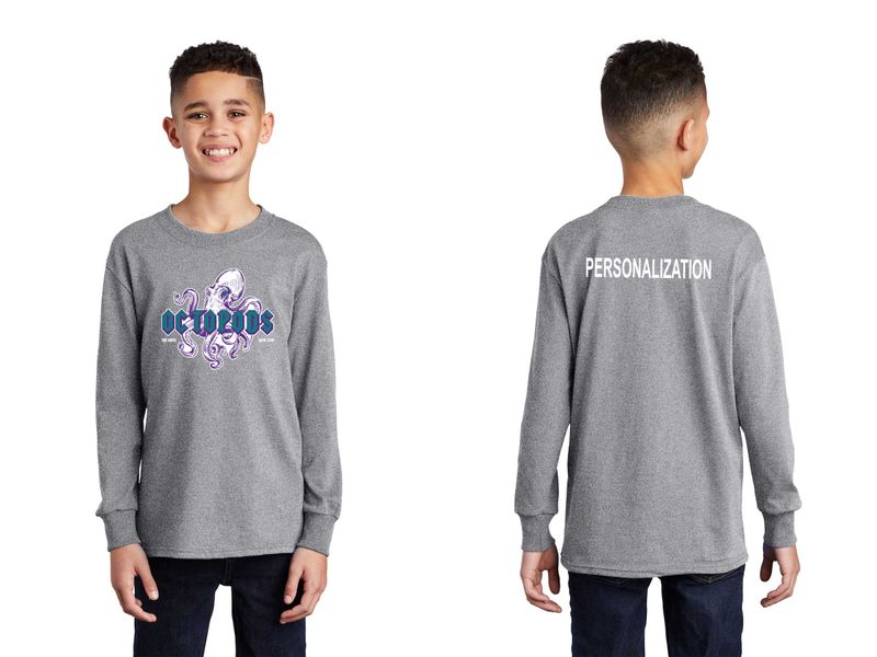Youth Long Sleeve Cotton T-Shirt -White/ Grey Heather/ Dark Green