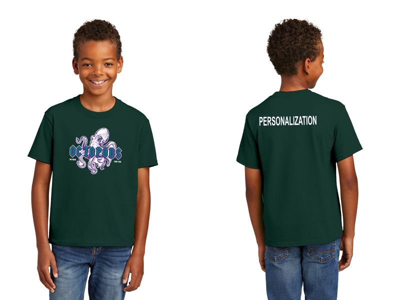 Port & Company Youth Essential Tee - Heather Grey/ Dark Green/White