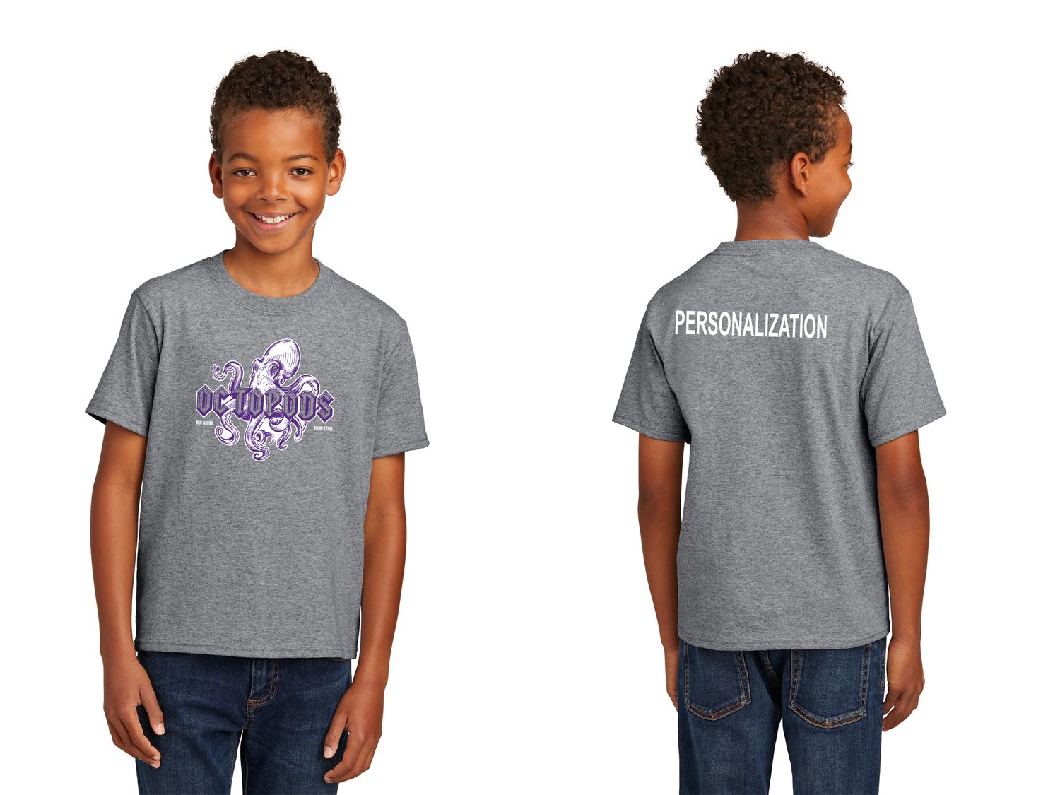 Port & Company Youth Essential Tee - Heather Grey/ Dark Green/White