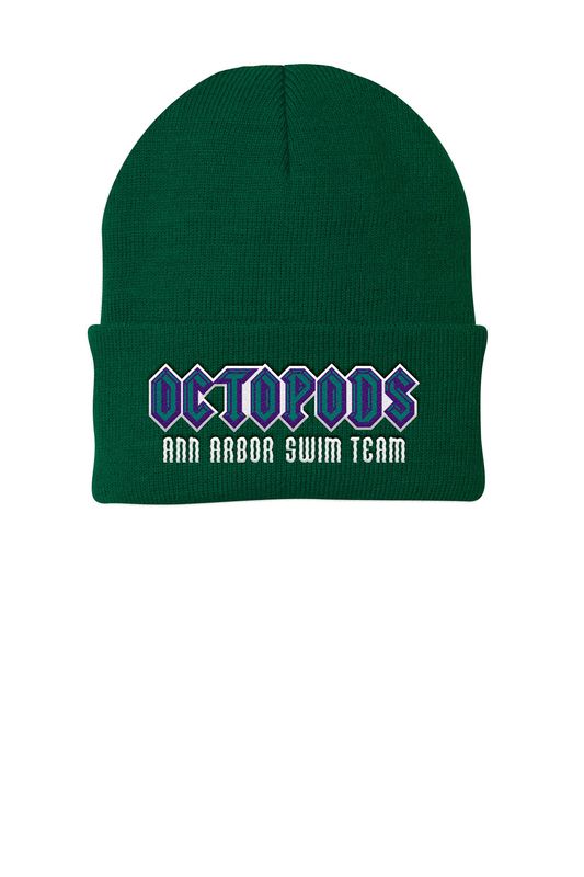 Knit Beanie- Grey/ White/ Dark Green