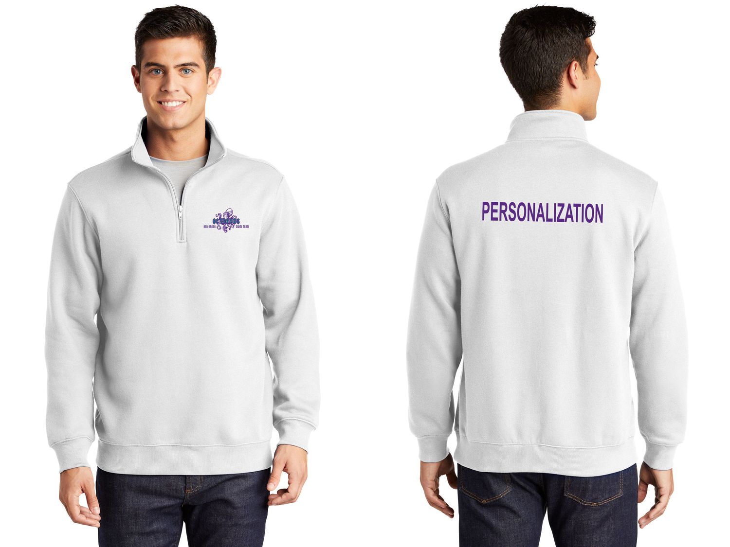 1/4 Zip Sweatshirt- White/ Athletic Heather/ Forest