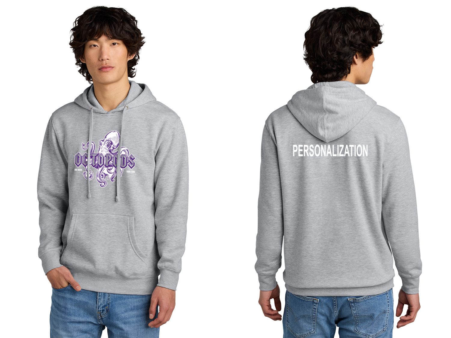 Unisex District Fleece Hoodie-Heather Grey/ White/ Forest