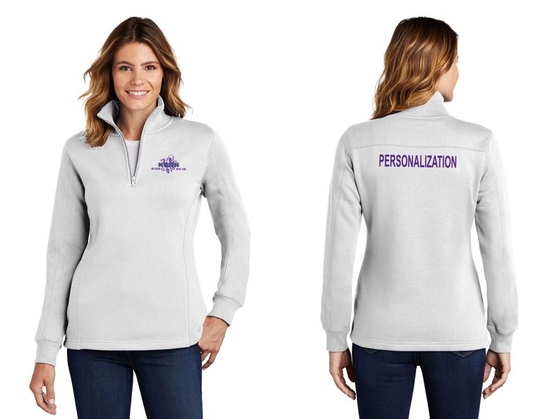 Ladies 1/4 Zip Sweatshirt- White/ Vintage Heather